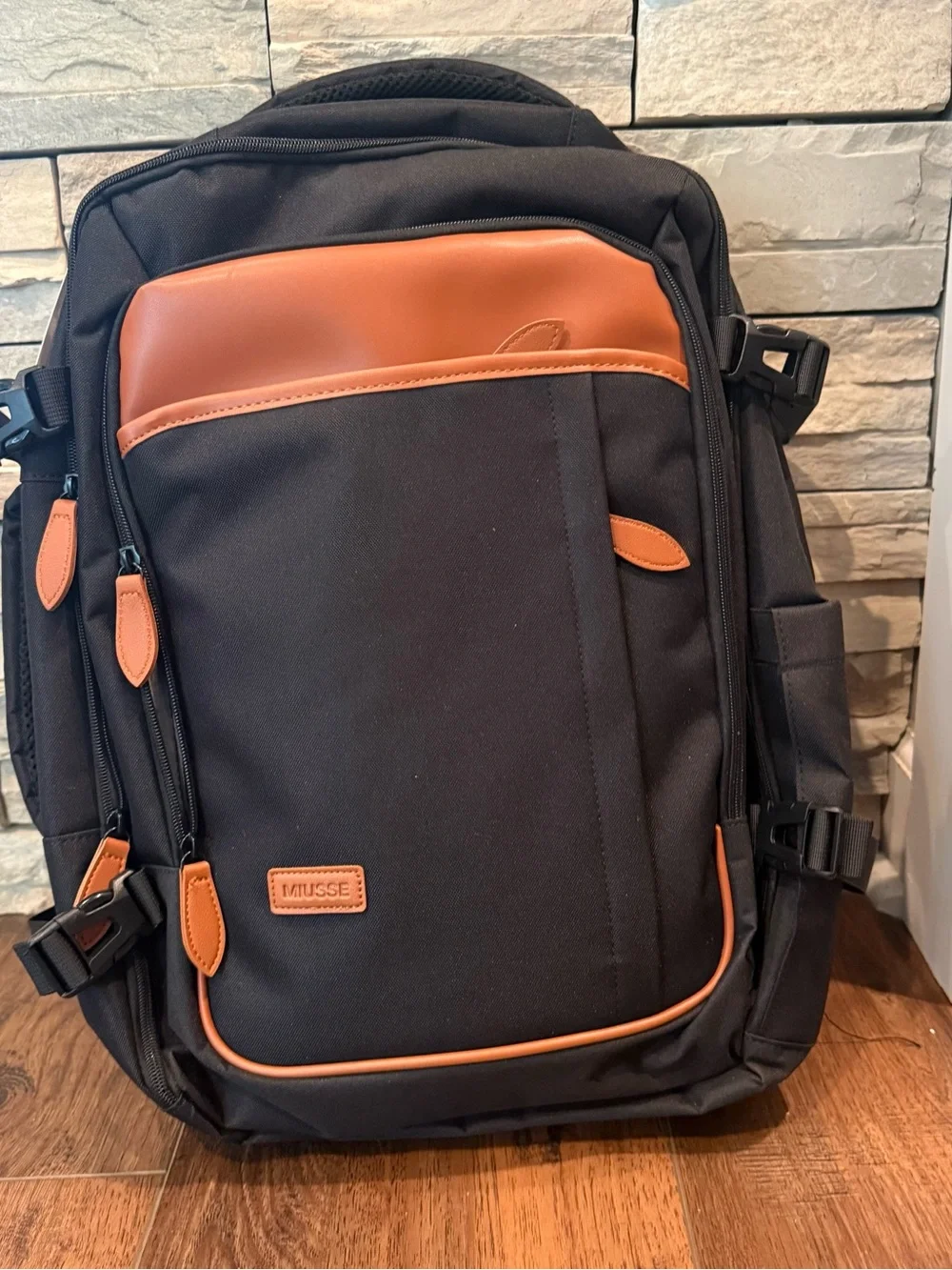 MIUSSE Black Large Backpack Laptop Travel Bag Zip & Buckle Padded Straps NWT